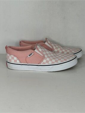 Vans Pink & White Checkerboard Slip-On Sneakers Canvas Skater Y2K Sz 6
